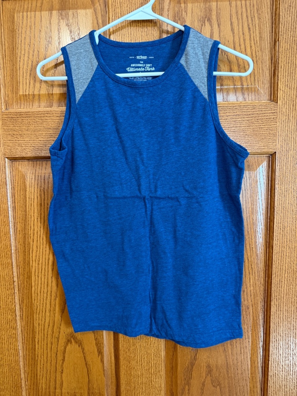 urban pipeline Blue Tank Top with Gray Shoulder Panels